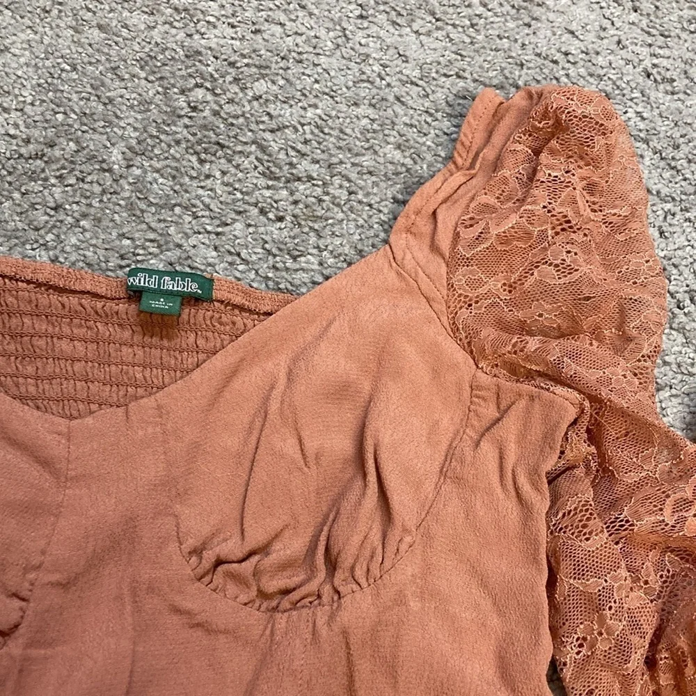 Wild Fable Women's Long Sleeve Lace Bustier Top Brown Small - Picture 2 of 2